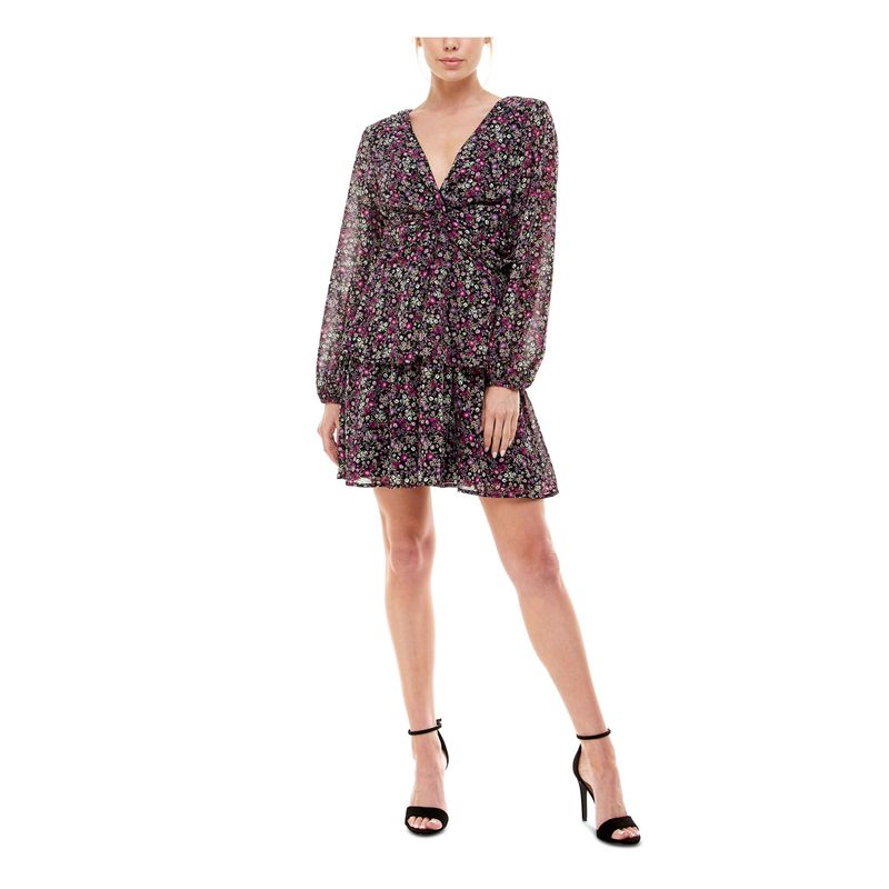 Speechless Womens Twist Front Lined Long Sleeve Mini Evening Fit + Flare Dress
